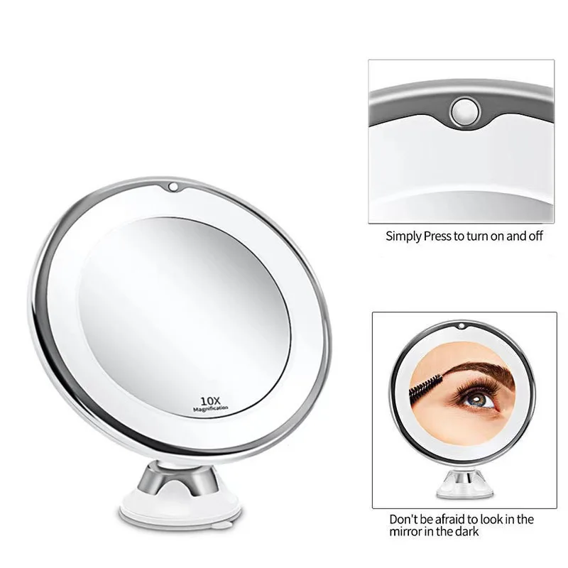 Flexível Touch Screen Vanity Mirror, portátil, flexível, 10x ampliação, 14 LED iluminado, Penteadeira, espelhos cosméticos