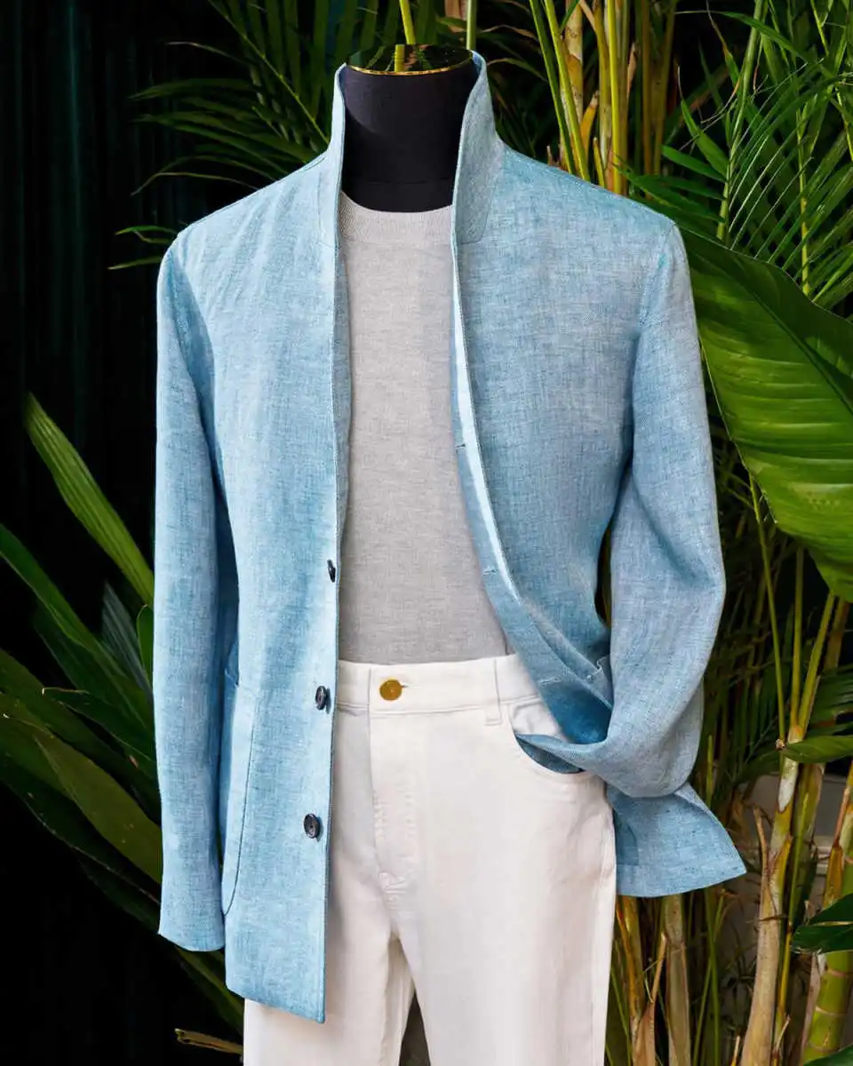 Abiti da sposa moderni da uomo Smoking monopetto Colletto alla coreana Abbigliamento da sposo 2 pezzi Giacca Pantaloni Prom Serata Festa su misura