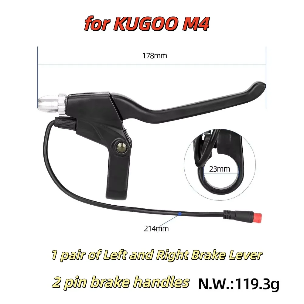 

Левый и правый тормозной рычаг из алюминиевого сплава для электрического скутера KUGOO M4 с водонепроницаемым 2-контактным разъемом и нескользящей резиновой ручкой