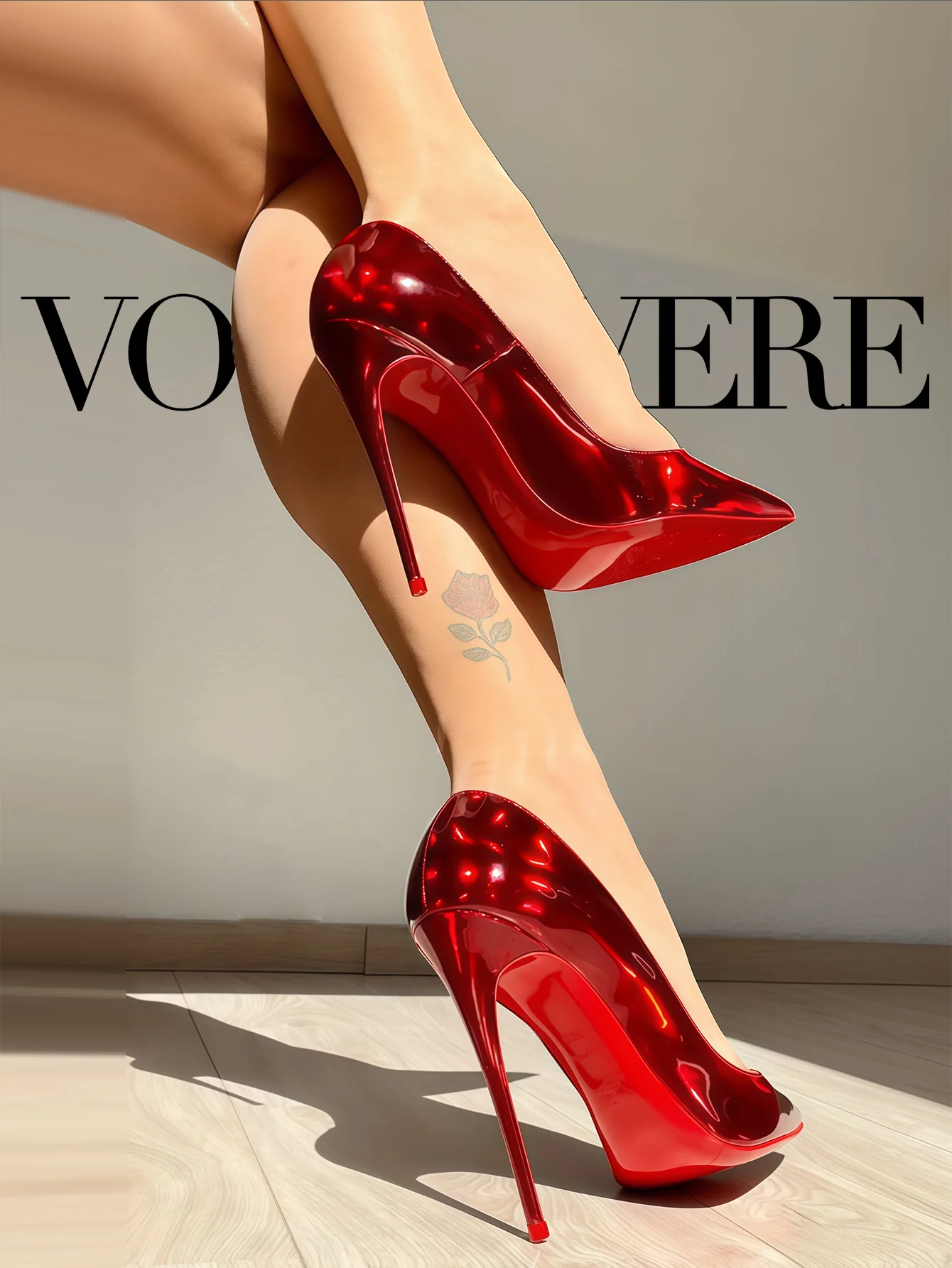 

Vintage Womens High Heels - Pointed Toe Red Bottom Pumps - Color Block Stiletto Party Shoes - Mirror Finish Heels for Formal