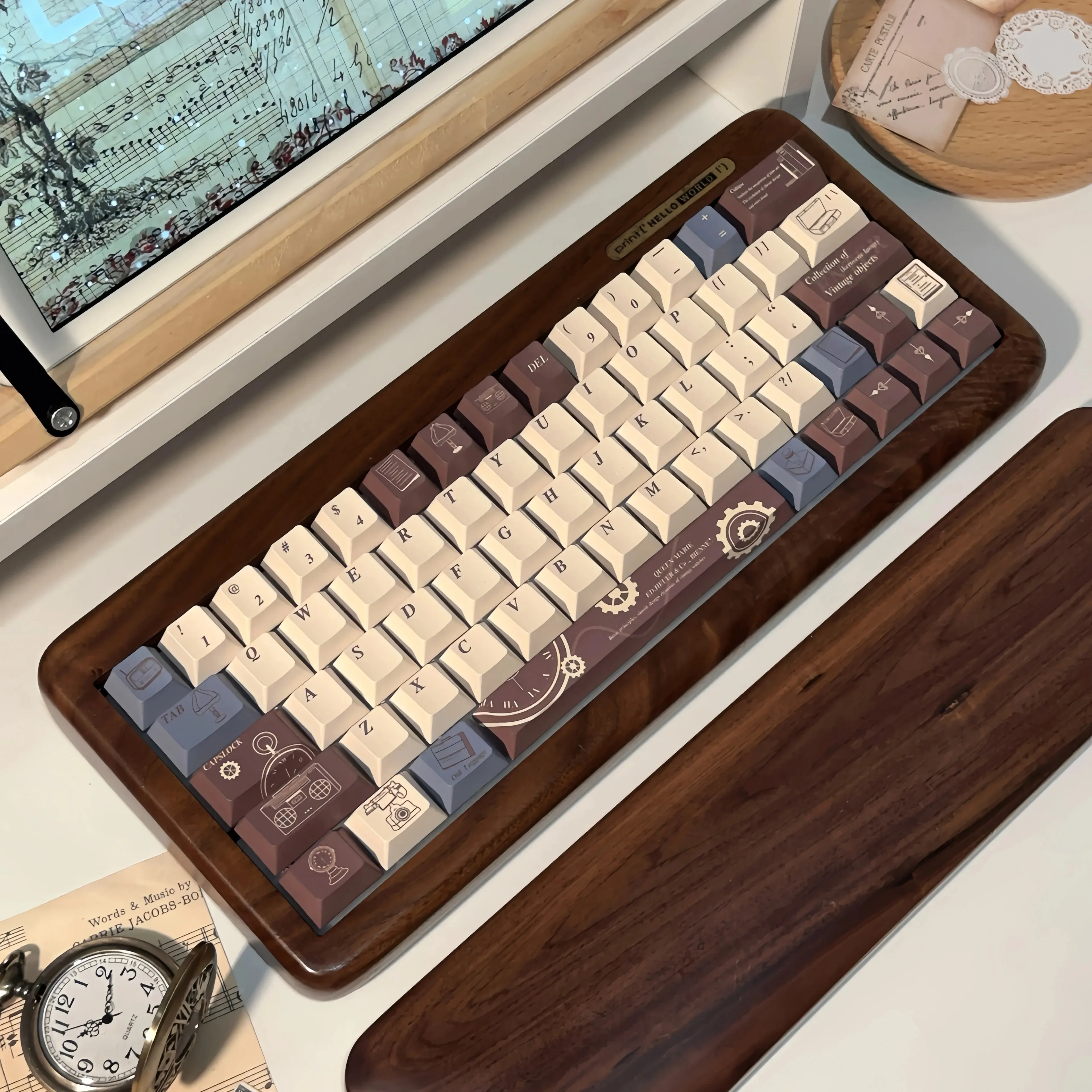 Reverse Direction Clock Keycap Cherry Height Pbt Personalized Customized Mechanical Keyboard Coffee White Retro Keycap 150Keys