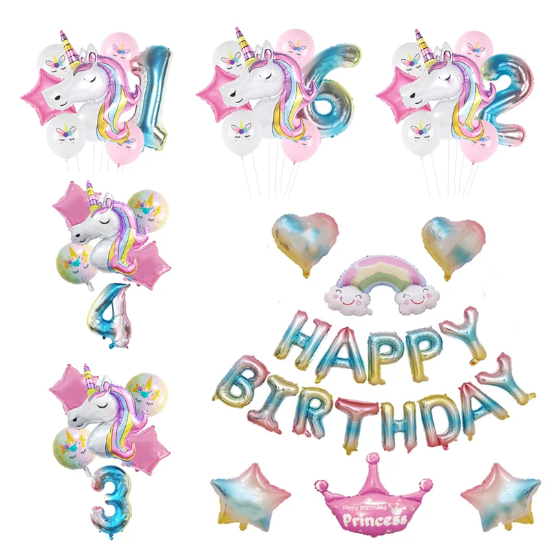 

Unicorn Balloon Set 32 Inch Number Foil Helium Balloons Girls Birthday Party Decorations Tableware Baby Shower Globos