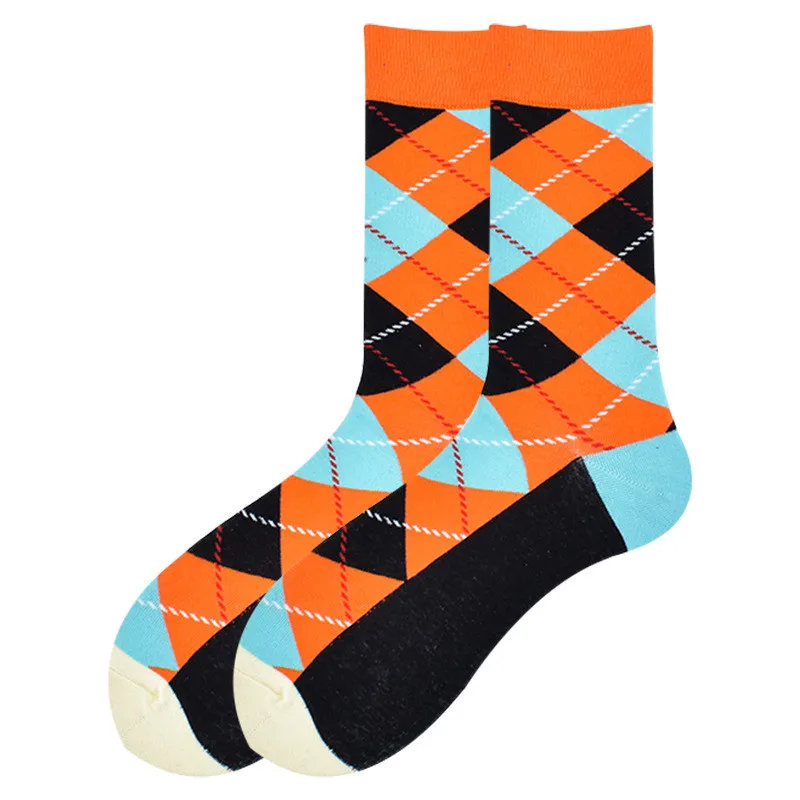 5 paare/paket gekämmte Baumwolle Männer Socken Retro Mode Farben männliche geometrische Raute klassisches Design Party Business Kleid Socken