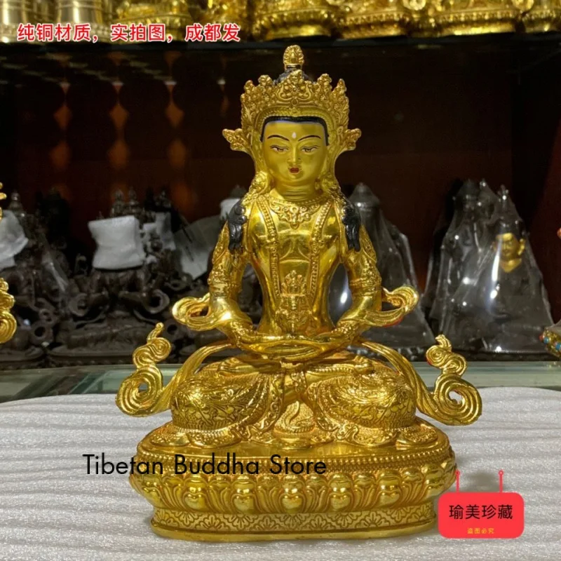 

Seven-Inch Longevity Buddha Copper Gilt Buddha Statue Tibetan Legend Buddhist Ritual Instruments Ornaments Buddhist Hall Buddish