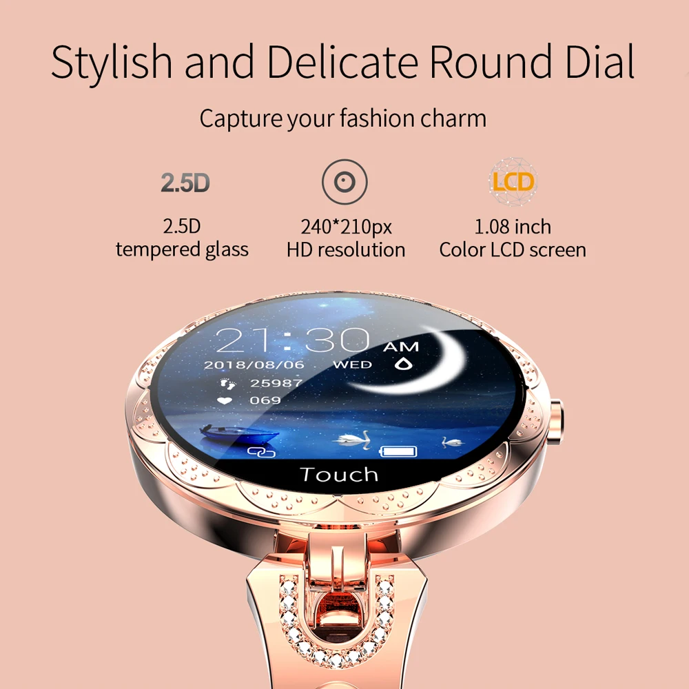 Woman Smart Watch Bracelet Girl Heart Rate Blood Pressure Sleep Quality Detection Pedometer IP67 Waterproof Fashion Smartwatch