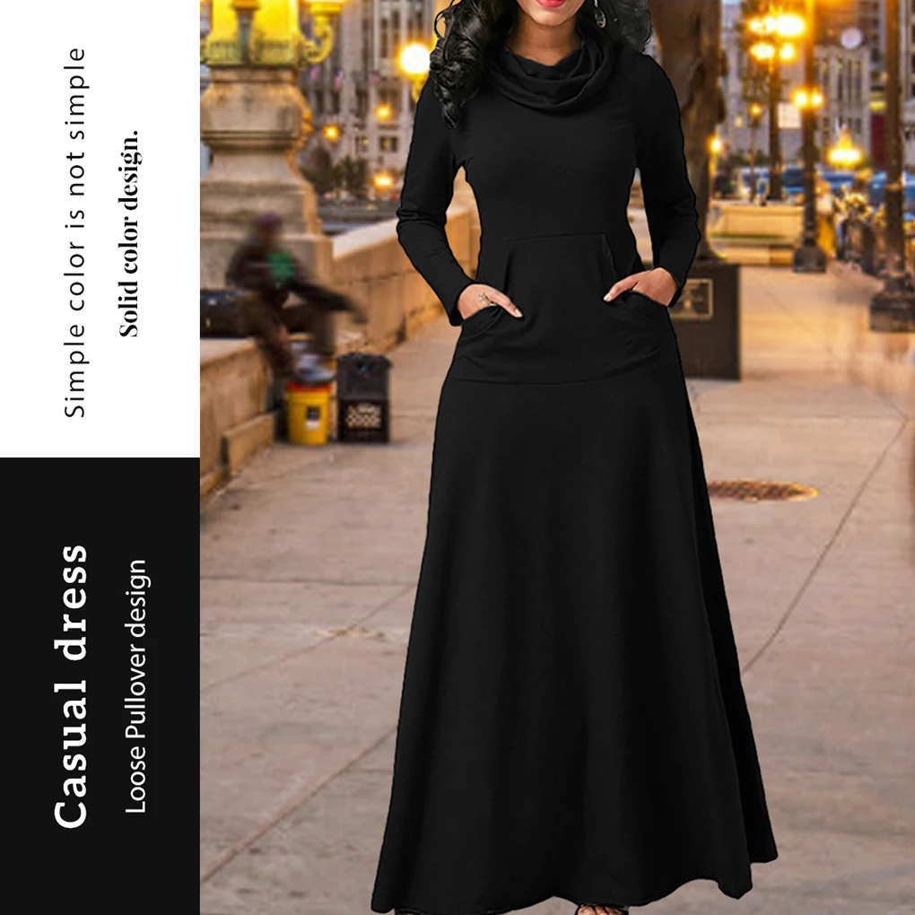 Robe longue pour femmes, couleur unie, Costume de soirée avec poches, gris, XXL