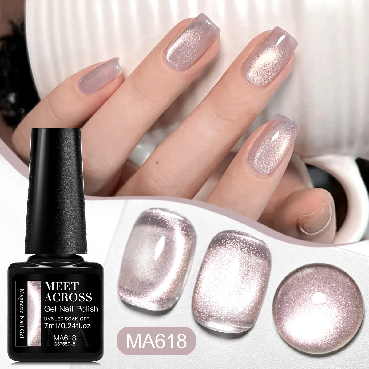MEET ACROSS 7ml Colored Light Cat Magnetic Gel Nail Polish Mint Green Pink Purple Semi-Transparent Nail Art Gel Summer Spring