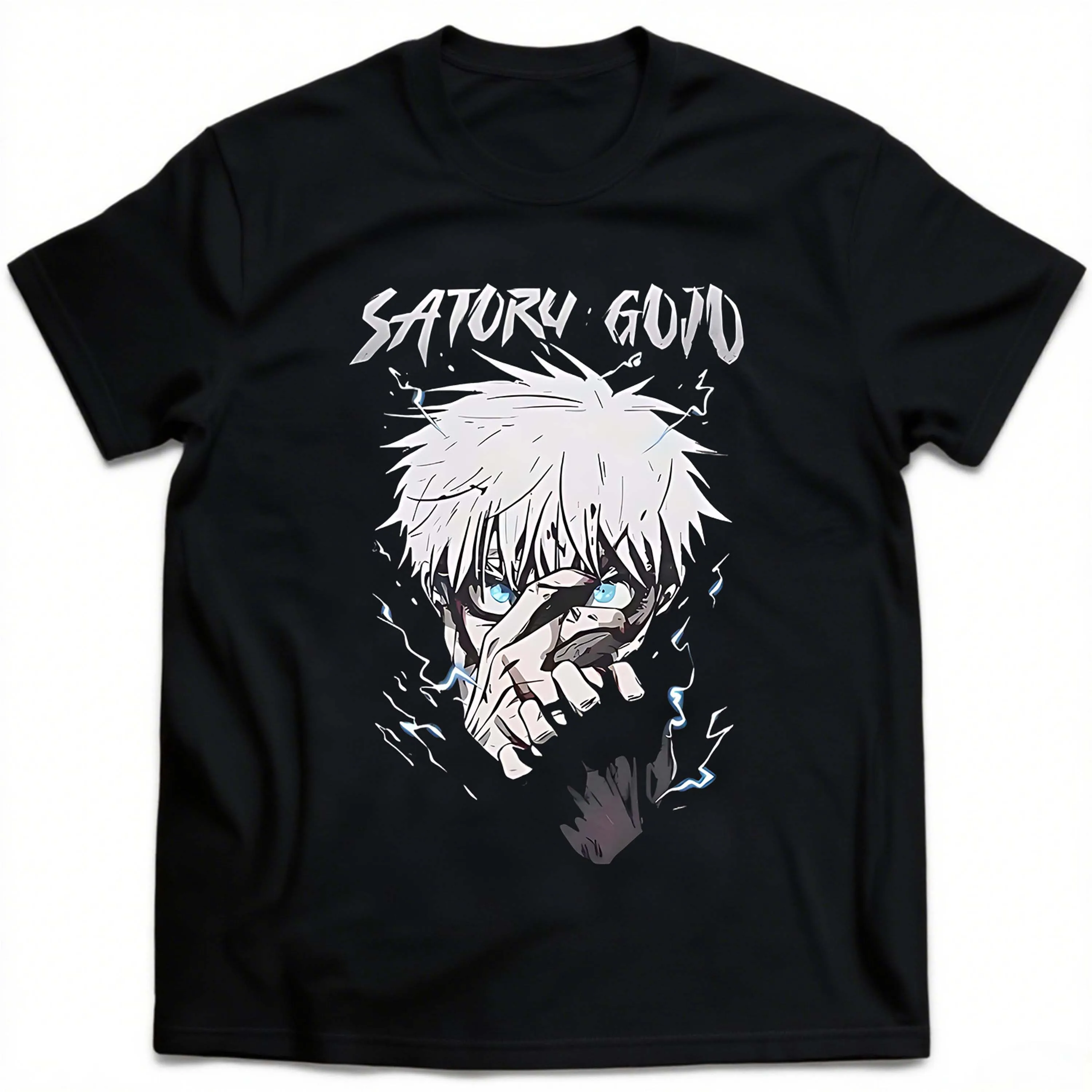 เสื้อยืดแขนสั้นผู้ชายขนาดพลัสไซส์ลายตัวละครอนิเมะสีดำ เหมาะสำหรับสวมใส่พักผ่อนกลางแจ้งในฤดูร้อน