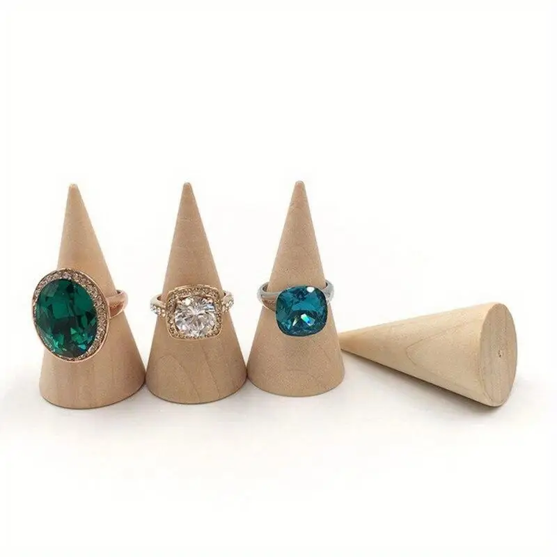 

8pcs Set Wooden Cone Creative Ring Holder Ring Organizer Jewelry Display Holder Ring Display Tools Jewelry Storage Supplies