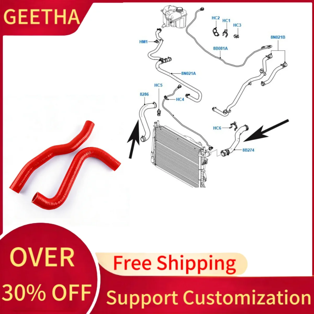 

Fit for Ford Fiesta ST150 2.0L 16V 2004-2009 Silicone Radiator Coolant Hose Kit