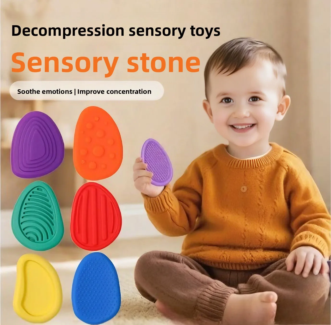 

6 шт., набор сенсорных камней, мягкие текстурированные камни для облегчения аутизма, успокаивающие силиконовые сенсорные игрушки для облегчения тревоги