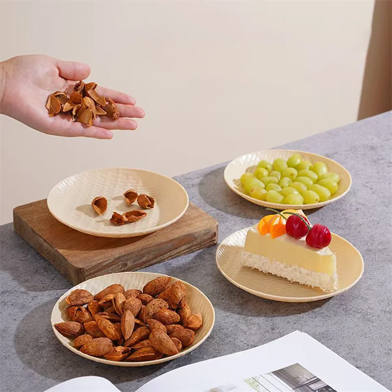 Outdoor Camping Tableware Family Snack Plate Simple Straw Bone Spitting Plate Set Snack Plate Fruit Nut Snack Plate