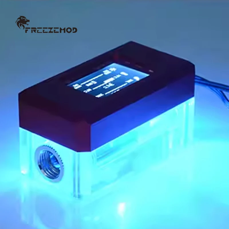 FreezeMod PC Liquid Cooler 5V ARGB Flow Sensor + Flowrate+ Thermometer 3 In 1 Water Cooling Monitor Digital OLED Display,