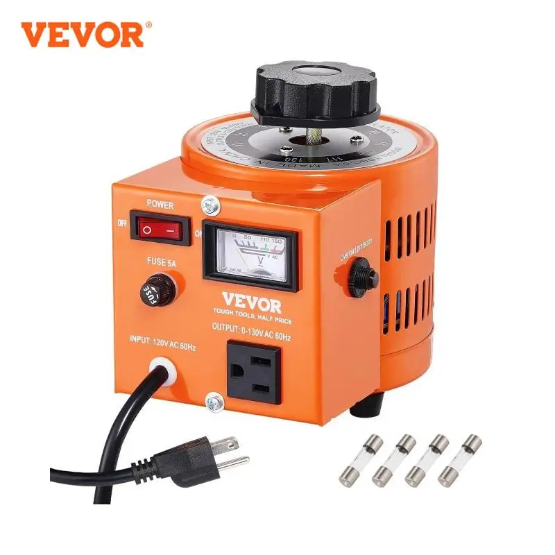 VEVOR 500VA-3000VA Auto Variable Voltage Transformer 4 Extra Fuse 110V Input 0-130V Output AC Voltage Regulator for Power Supply