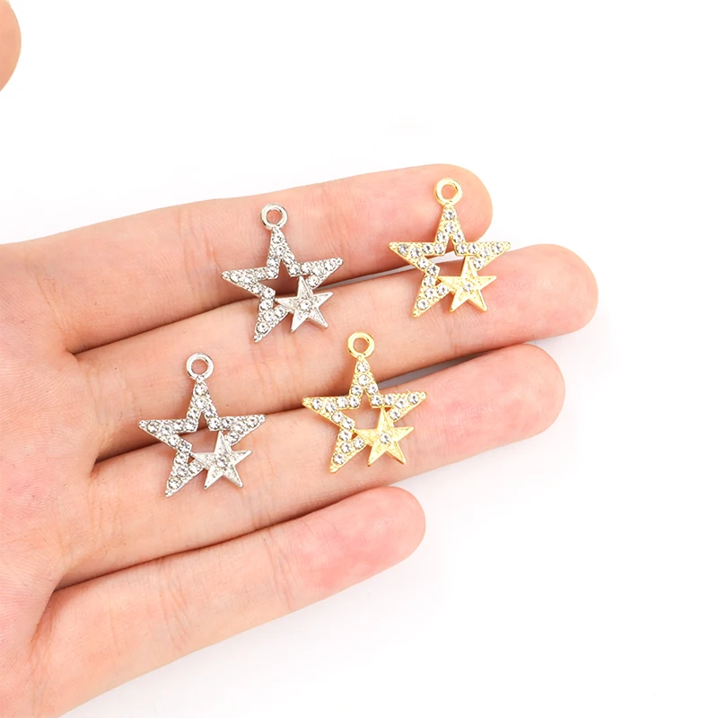 15pcs Fashion Hollow Out Double Star Charms Gold/Silver Plated Crystals Star Earrings Pendant Jewelry Making DIY Handmade Crafts