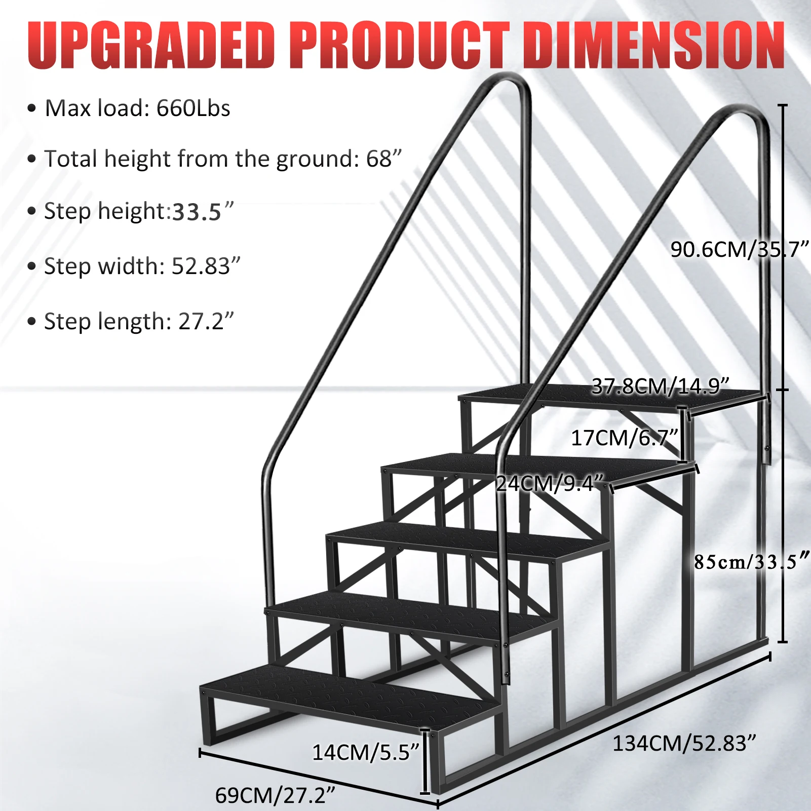 5 Step RV Stairs with 2 Handrails,Update 3.0 Outdoor RV Steps with Anti-Slip Pedals,Spa Steps for Travel Trailers