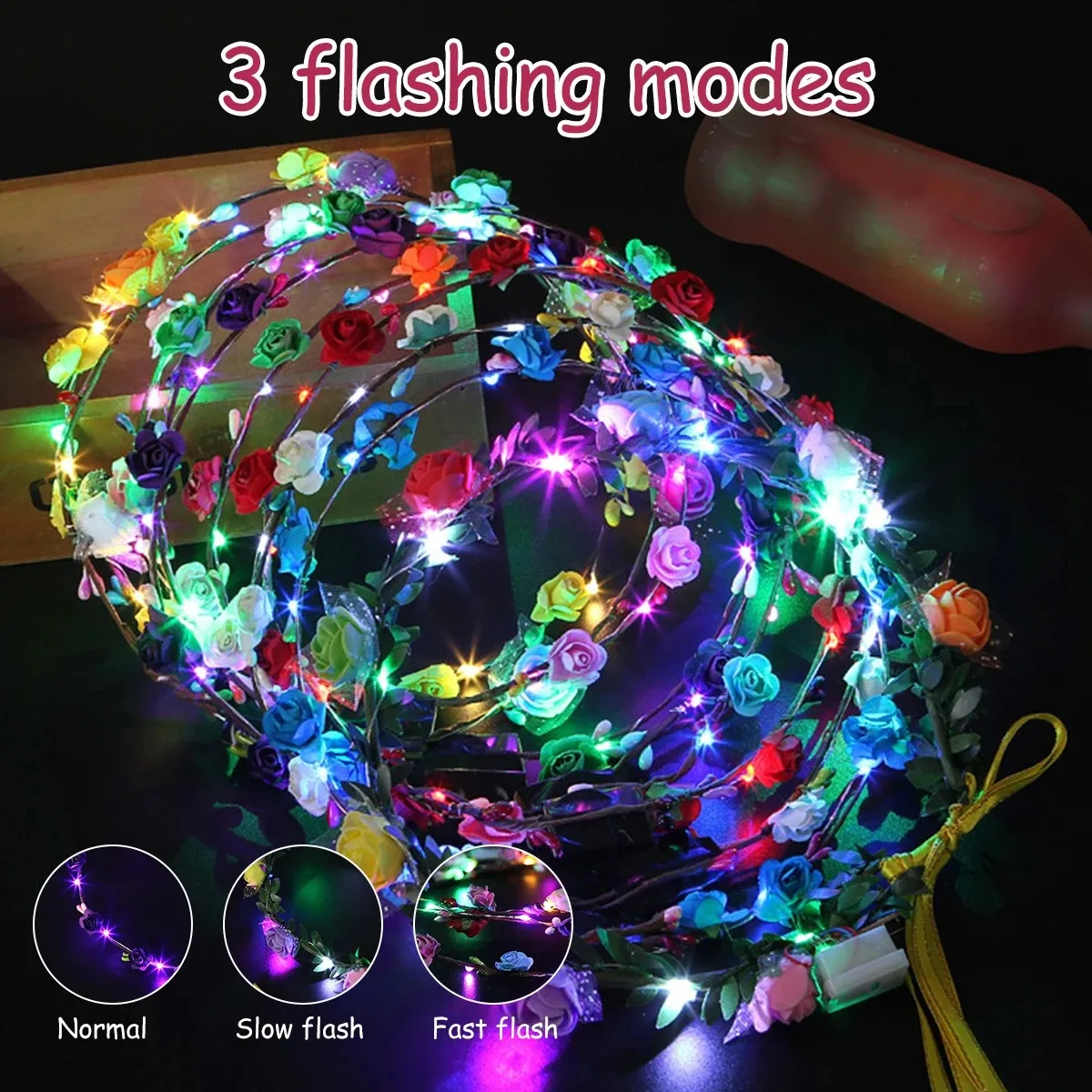 10-60Pcs Light up Flower Headband LED Flower Hair Crown Glowing Floral Wreath Crowns Birthday Wedding Christmas Decoration 2024