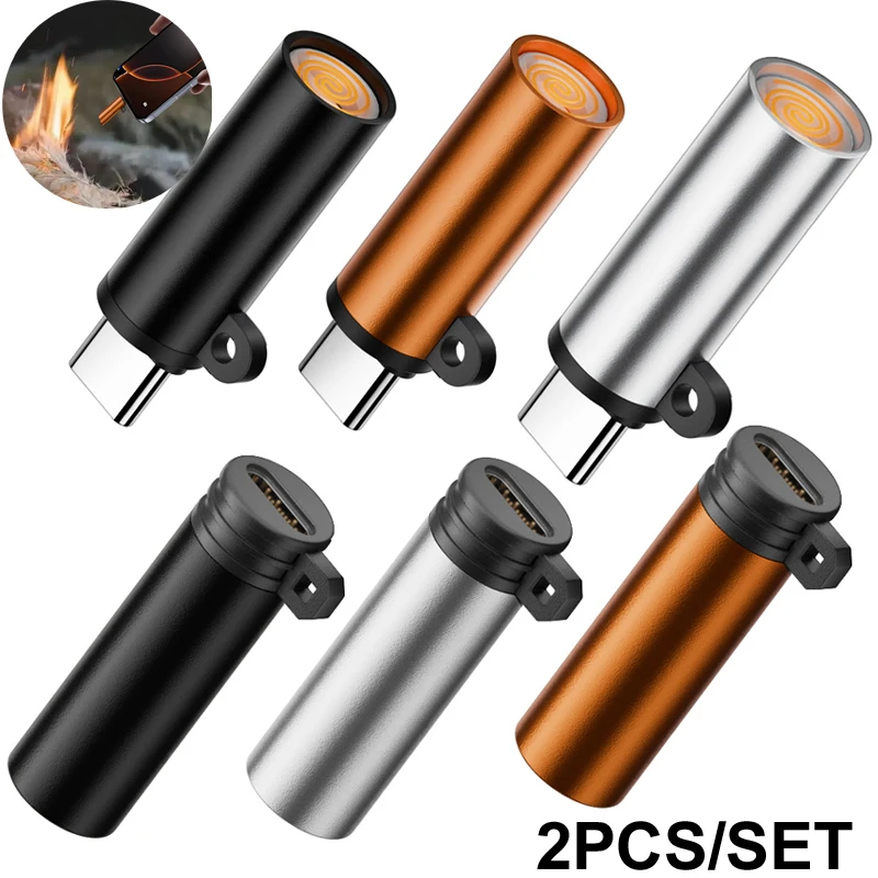 2PCS/Set USB Type-C Male/Female 5v 1.3A Cigarette Lighter Air Blowing Outdoor Portable Lighting For Mobile power bank phone Char
