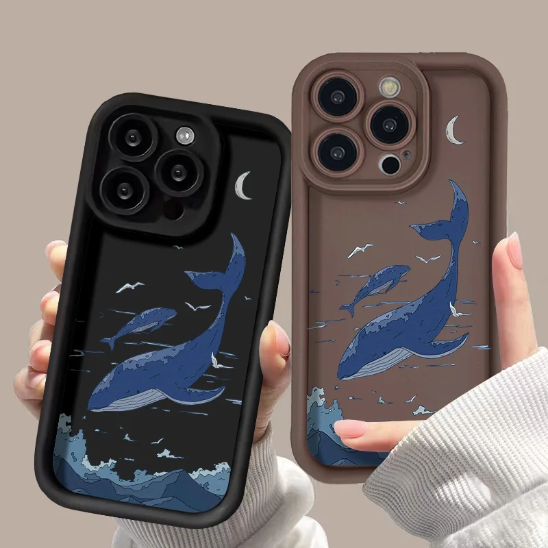 เคสโทรศัพท์ลายปลาวาฬสำหรับ iPhone 11 funda iPhone 13 14 15 PRO MAX 12 7 8 plus XS x XR SE 13PROMAX ฝาครอบซิลิโคนเหลว15pro