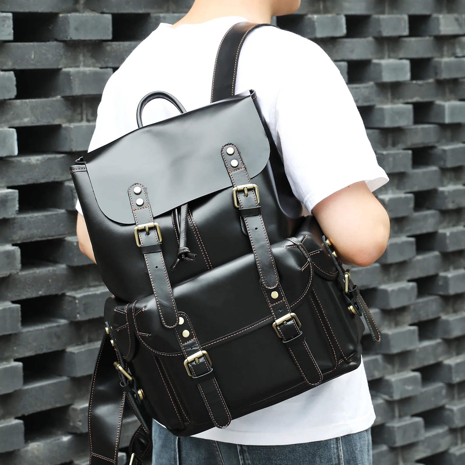 Retro Leder Herren Rucksack Oberschicht Rindsleder Reiserucksack Große Kapazität Schultasche Crazy Horse Leder Laptoptasche