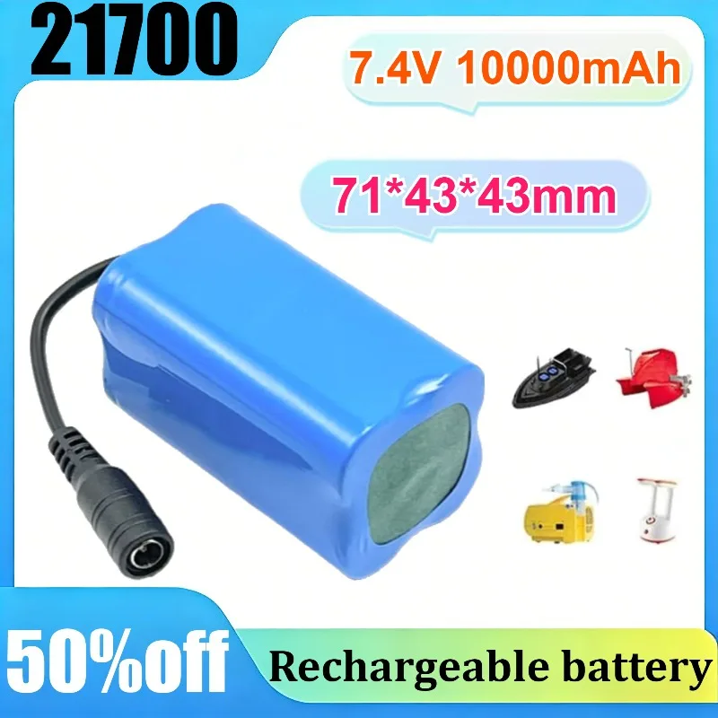 

21700 7.4V 10000mAh High Capacity Lithium Battery Pack for RC Bait Boat Remote Control Fishing Feeder Boat Power Battery