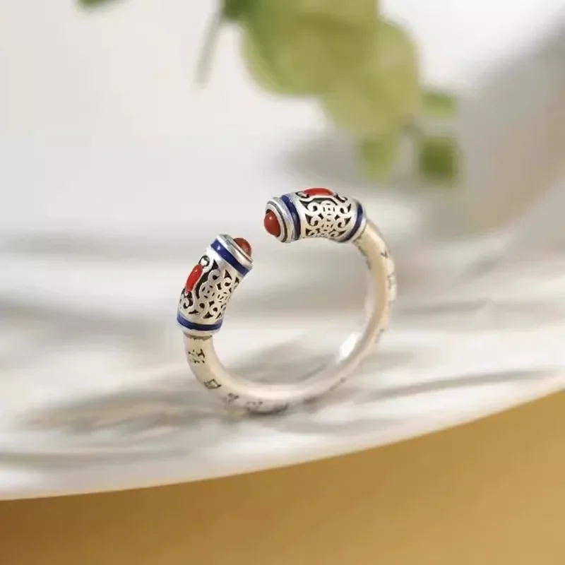Buddhastone Silver Color Vintage Heart Sutra Lady Vintage Palace Style Country Fashion Luxury High Fashion Open Ring Jewelry