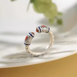 Buddhastone Silver Color Vintage Heart Sutra Lady Vintage Palace Style Country Fashion Luxury High Fashion Open Ring Jewelry