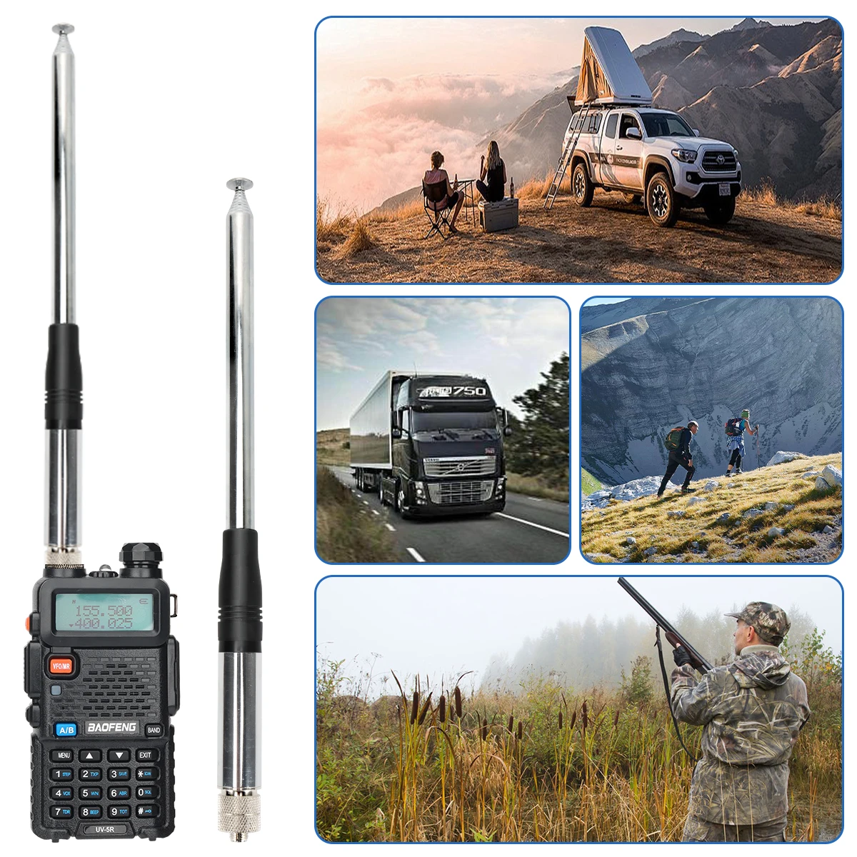 ABBREE Walkie Talkie SMA-Female/Male Antenna VHF/UHF Dual Band Antenna For Baofeng UV-5R BF-888S UV 17 21 PRO Quansheng UV-K5