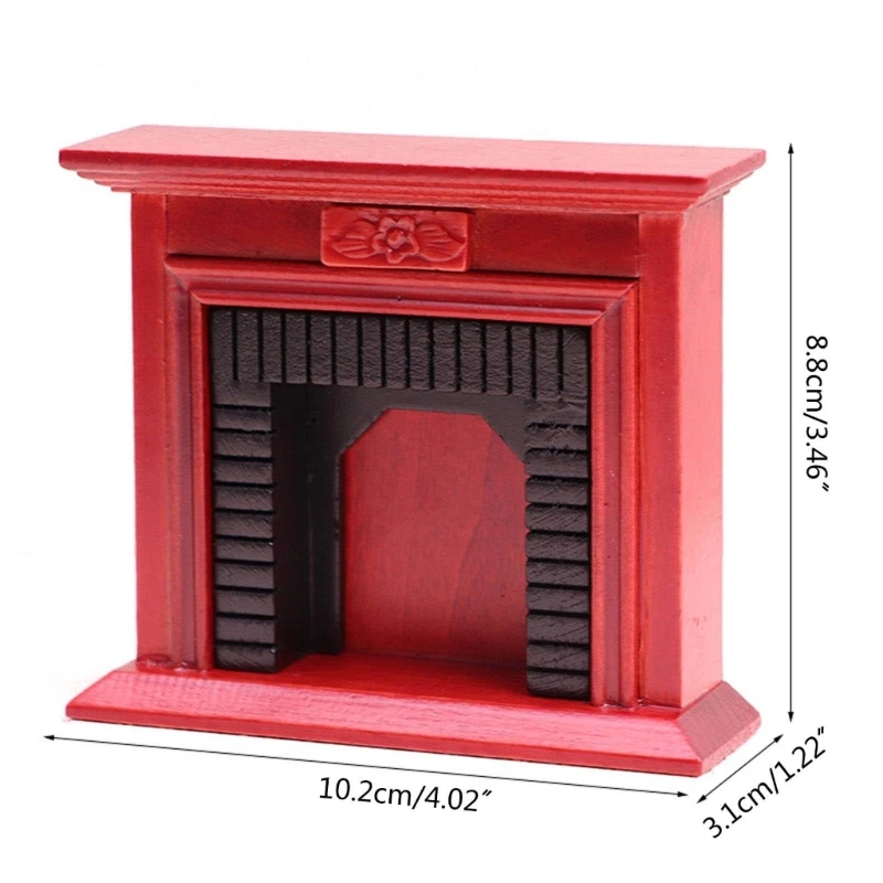 F19F Dollhouse Furniture Wooden- Dollhouse Toy Common Room Mini Fireplace Handmade Craft Fireplace Furniture