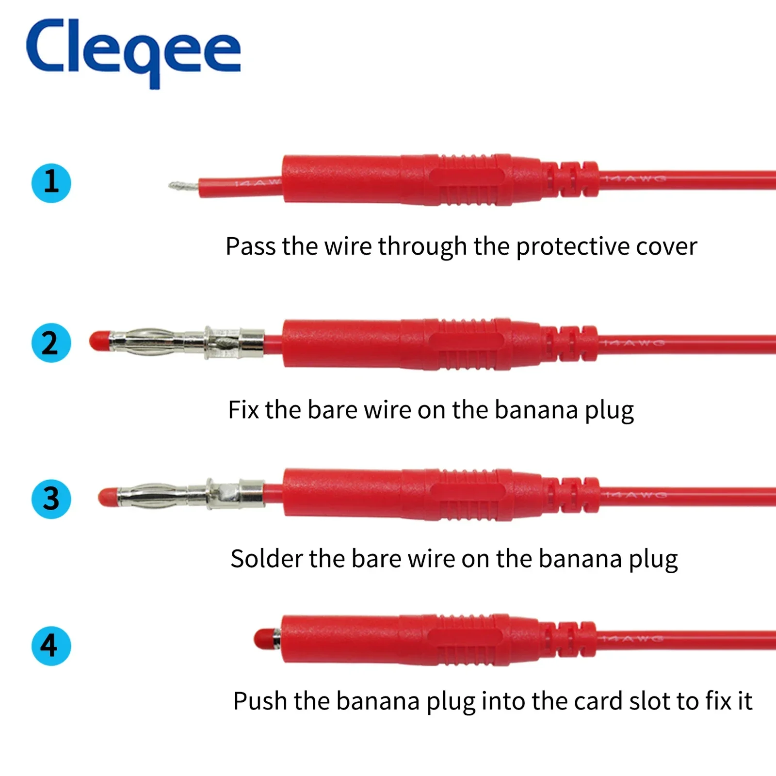 Cleqee-Shrouded الموز التوصيل لاختبار متعدد يؤدي ، وصلات نوع لحام ، لتقوم بها بنفسك التجمع ، والسلامة ، 4 مللي متر ، 32A ، 1000 فولت ، P3013