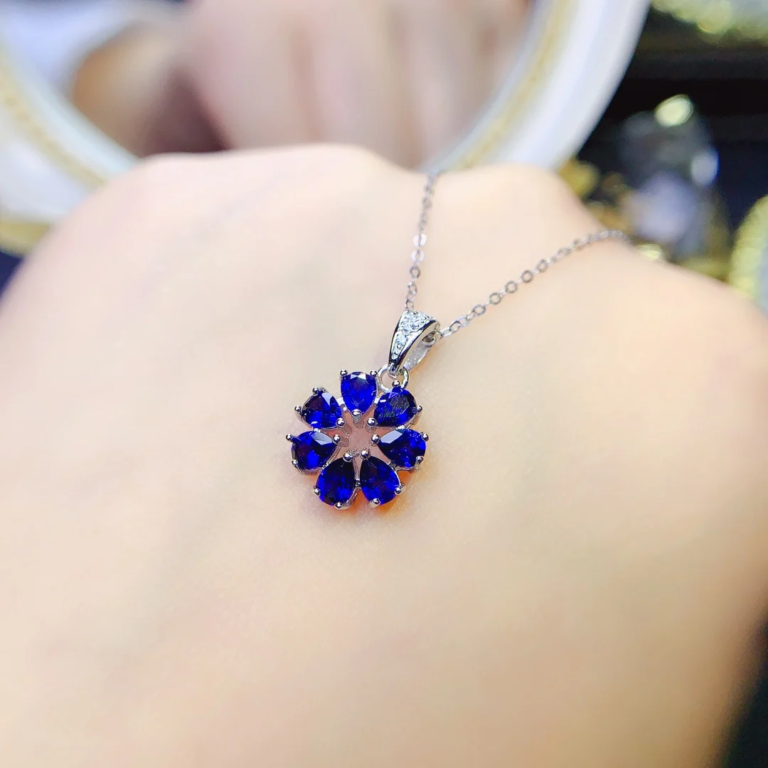 925 Sterling silver natural sapphire necklace Jewelry Fire color good beauty women's luxury jewelry certified boutique