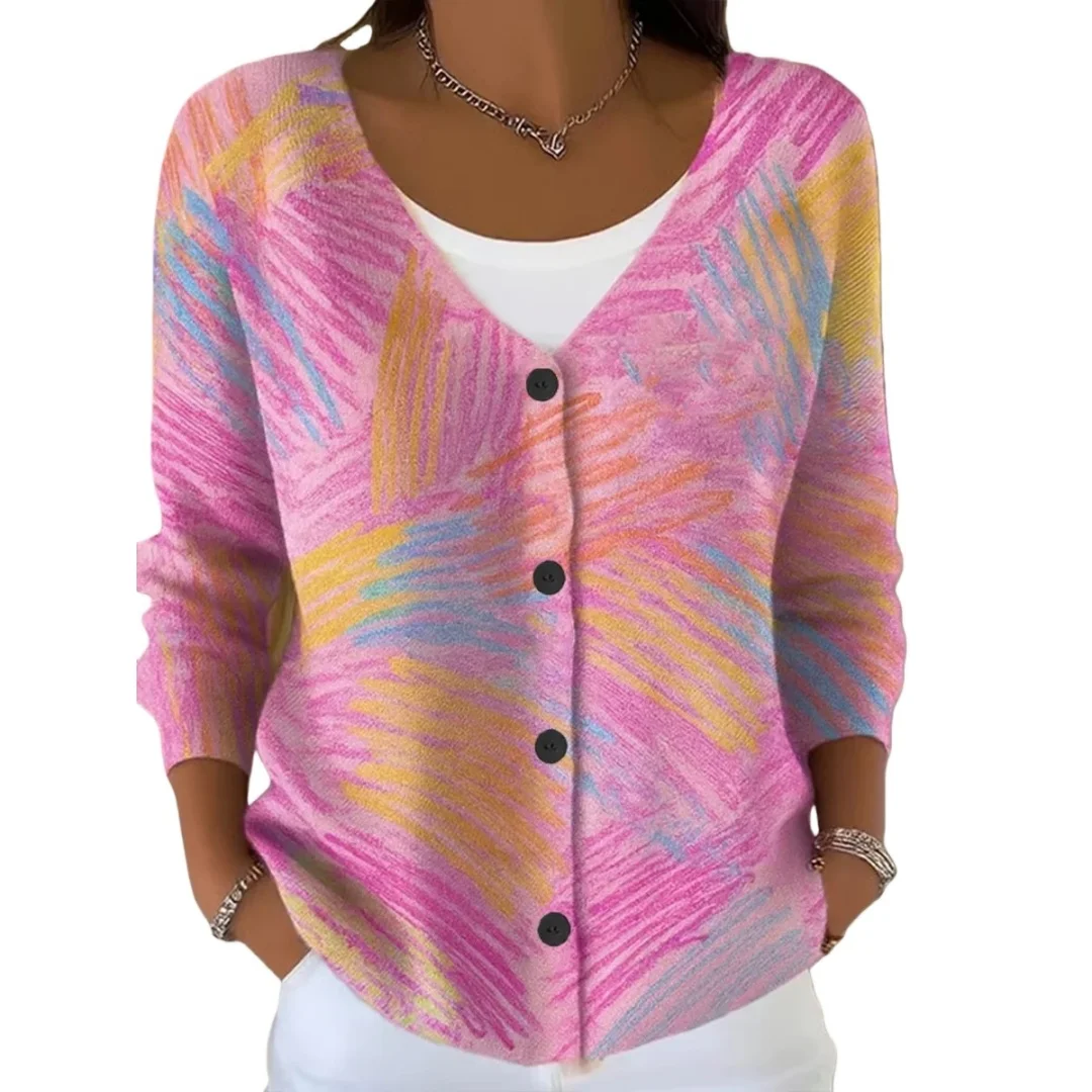Winter Women's Boho Floral Cardigan New V-Neck Button-Up Sweater with 3D Print Outerwear Knited Sweater