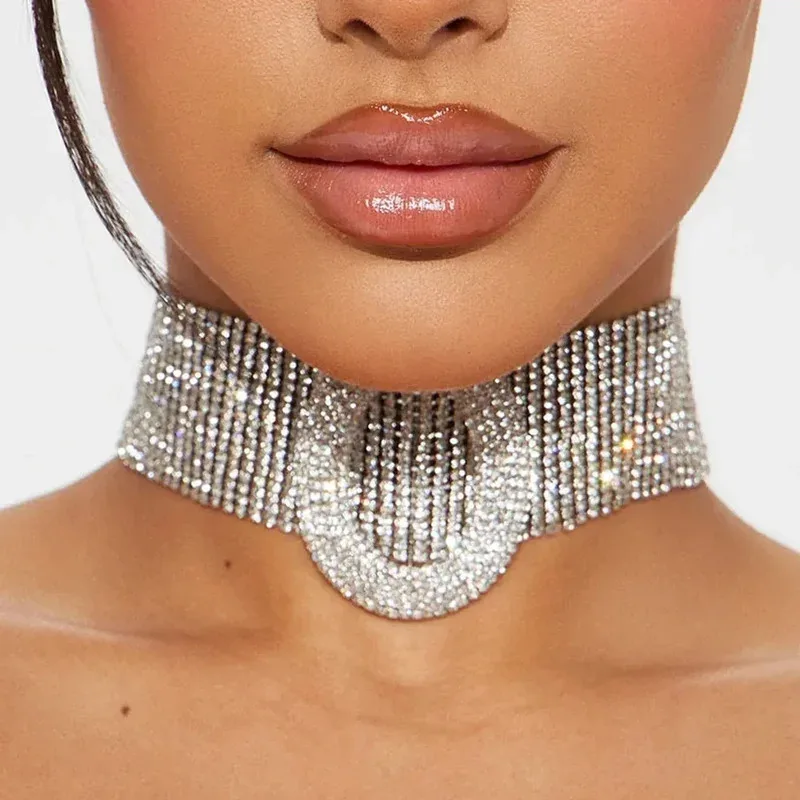 

YISON Fashion Design Short Choker Necklace Accessories for Women Luxury Gift Chunky Rhinestone Collar Necklace Bridal Jewerly