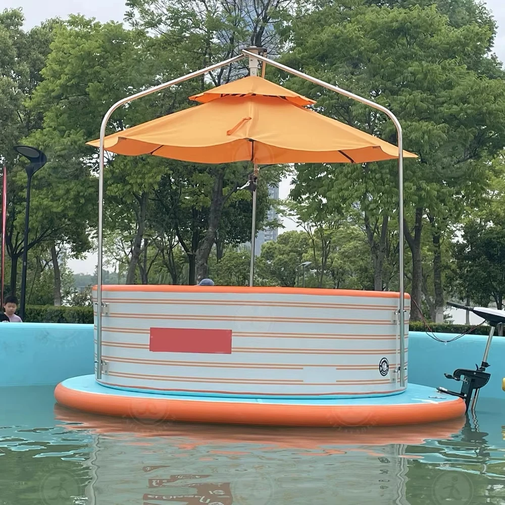 6-Person Inflatable BBQ Party Boat with Electric Motor Family BBQ Donut Boat for Ocean and Party