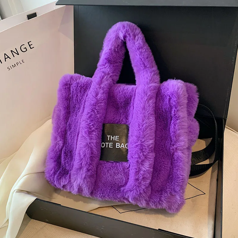 Large Capacity Tote 12 Colors Faux Fur Women Handbags Designer Brand Letter Shoulder Messenger Bag Soft Fluffy Plush Tote Bag