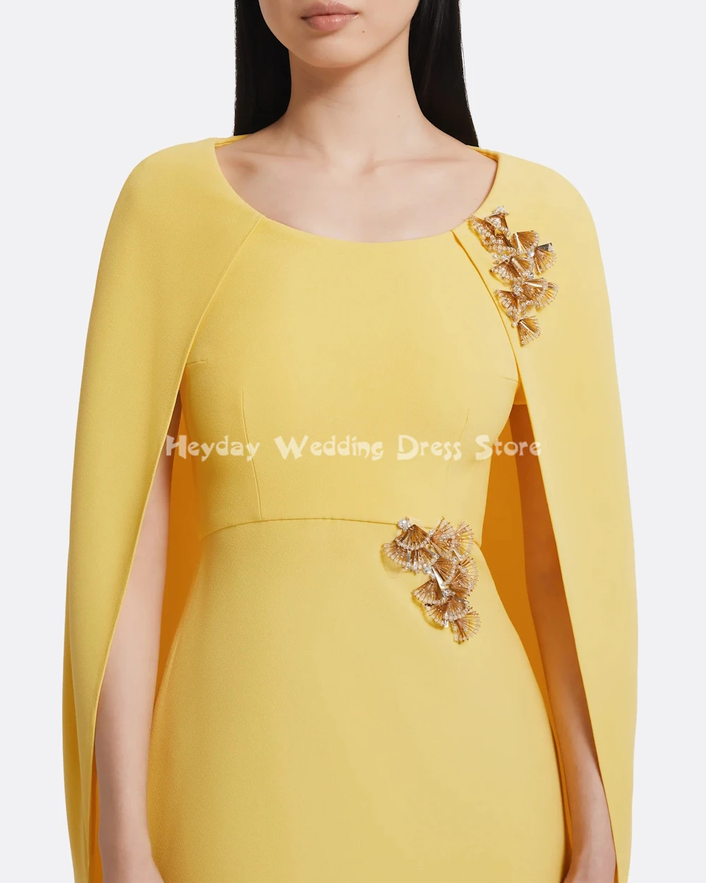 헤이데이 맞춤형 여성용 O넥 스트레이트 비즈 장식 럭셔리 이브닝 드레스 소매 없는 롱 숄 우아한 파티 드레스 2025