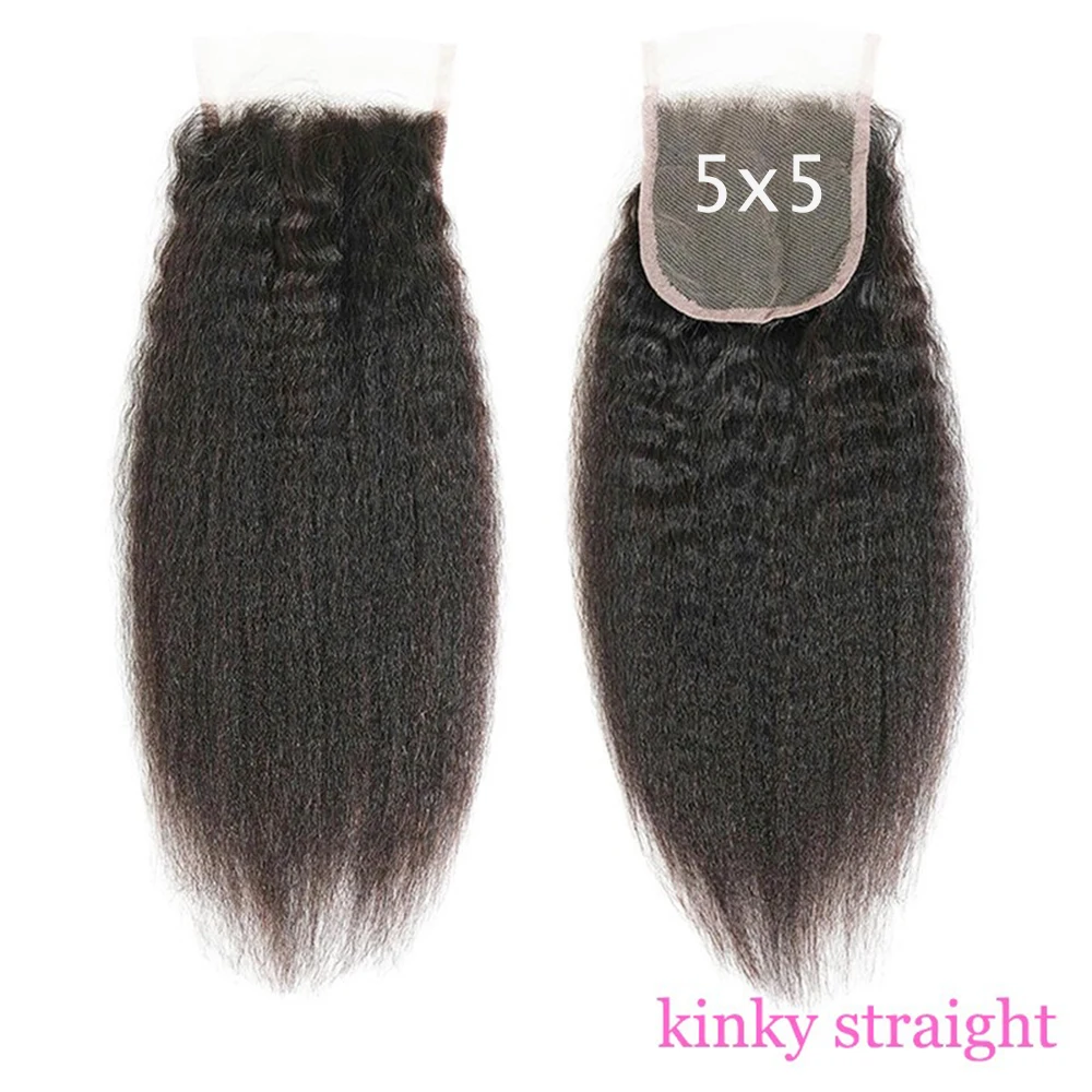 

Yaki Straight 5x5 кружевная фронтальная застежка 100% человеческие волосы Kinky Straight 5x5 кружевная фронтальная застежка предварительно сорванная натуральная черная для женщин