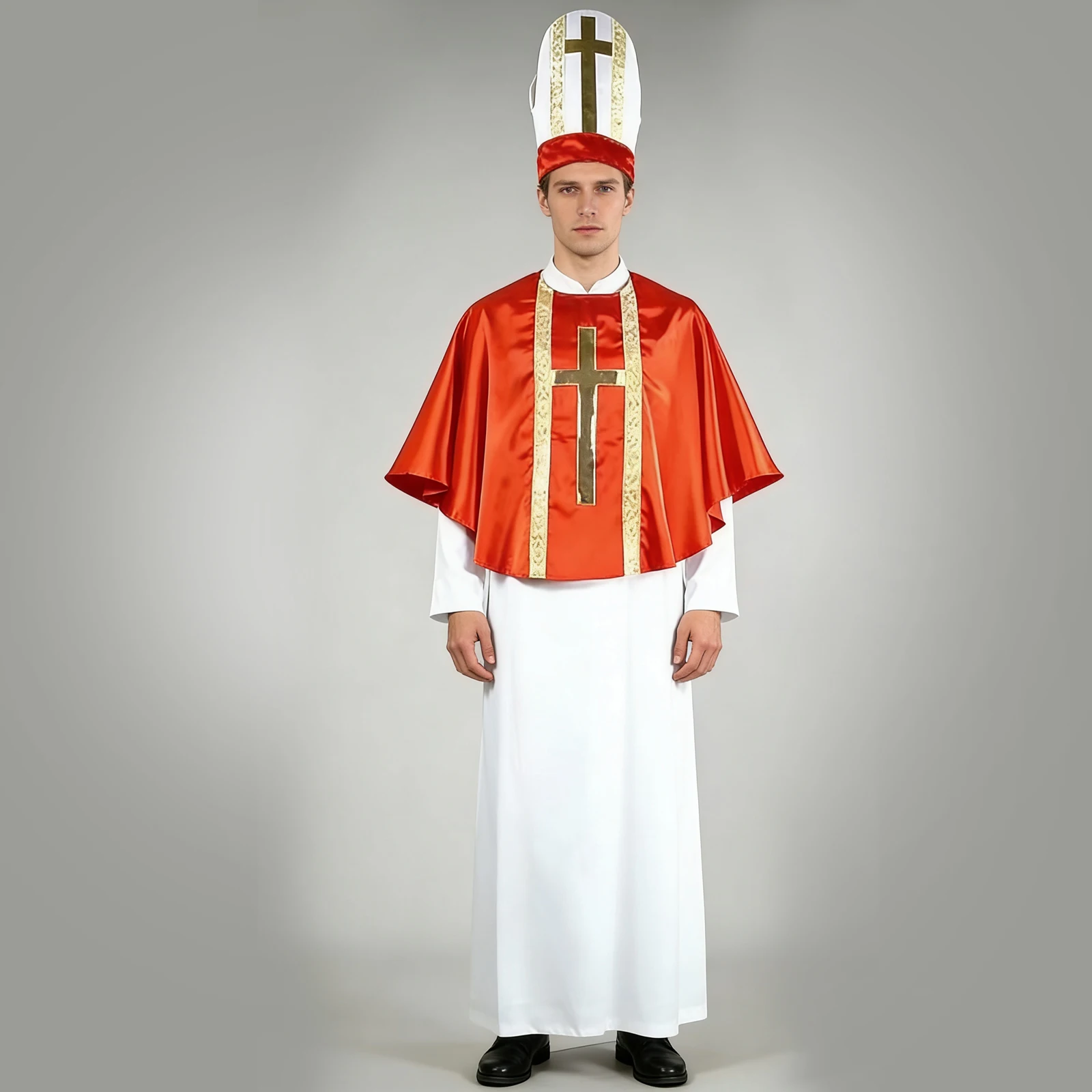 Costume de prêtre médiéval, robe de missionnaire pour Halloween, ensemble de cape rouge, tenue de cosplay pour spectacle sur scène