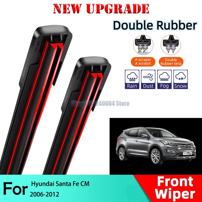 2PCS Car Wiper For Hyundai Santa Fe CM 2006-2012 Front  Wiper Blades Brushes Auto Accessories 2008 2009 2010 2011 inch 24+18