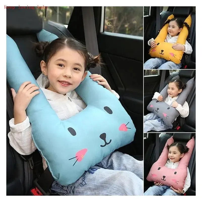 Bantal sandaran kepala mobil anak-anak, sabuk pengaman kartun, bantal pelindung bahu, kursi lembut anak, bantal leher tidur pas