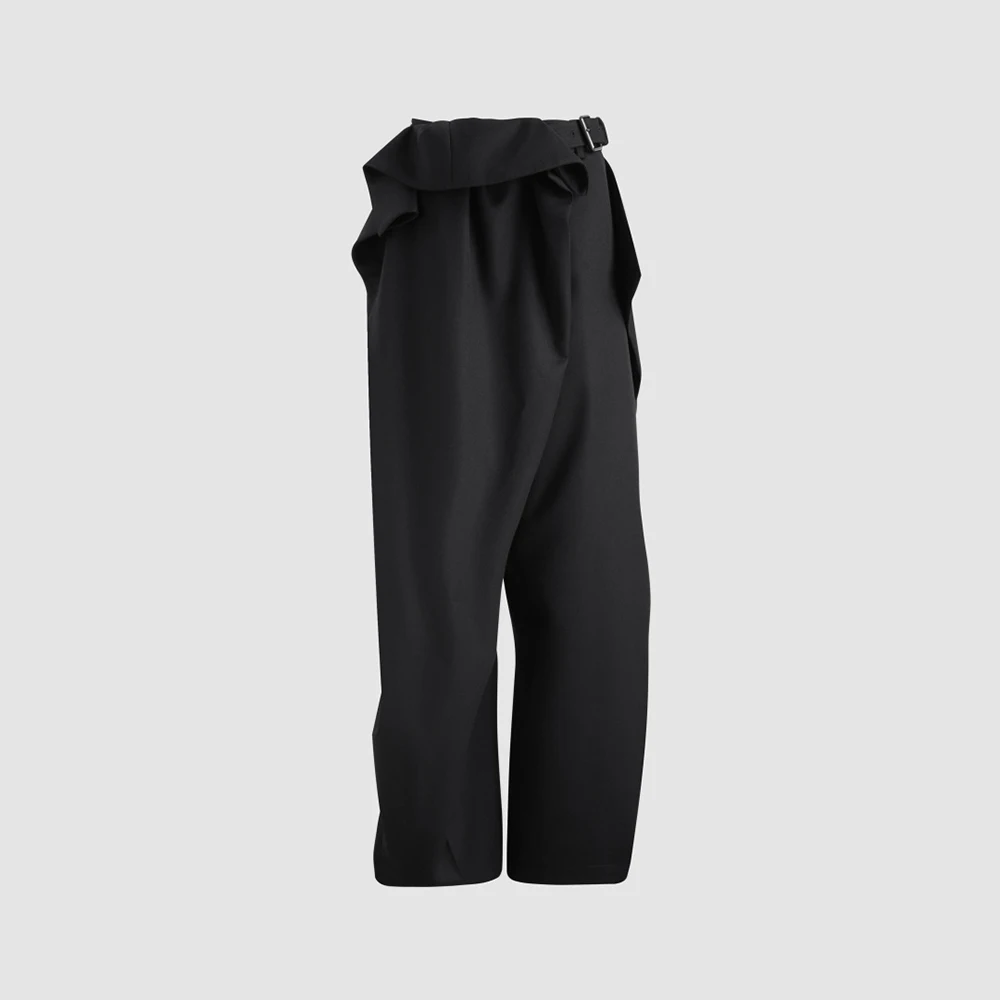 Elegant Women Wool‑Blend Wide Leg Trousers High Waist Buckle Belt Loose Fit Office Business Casual Long Pants For Ladies