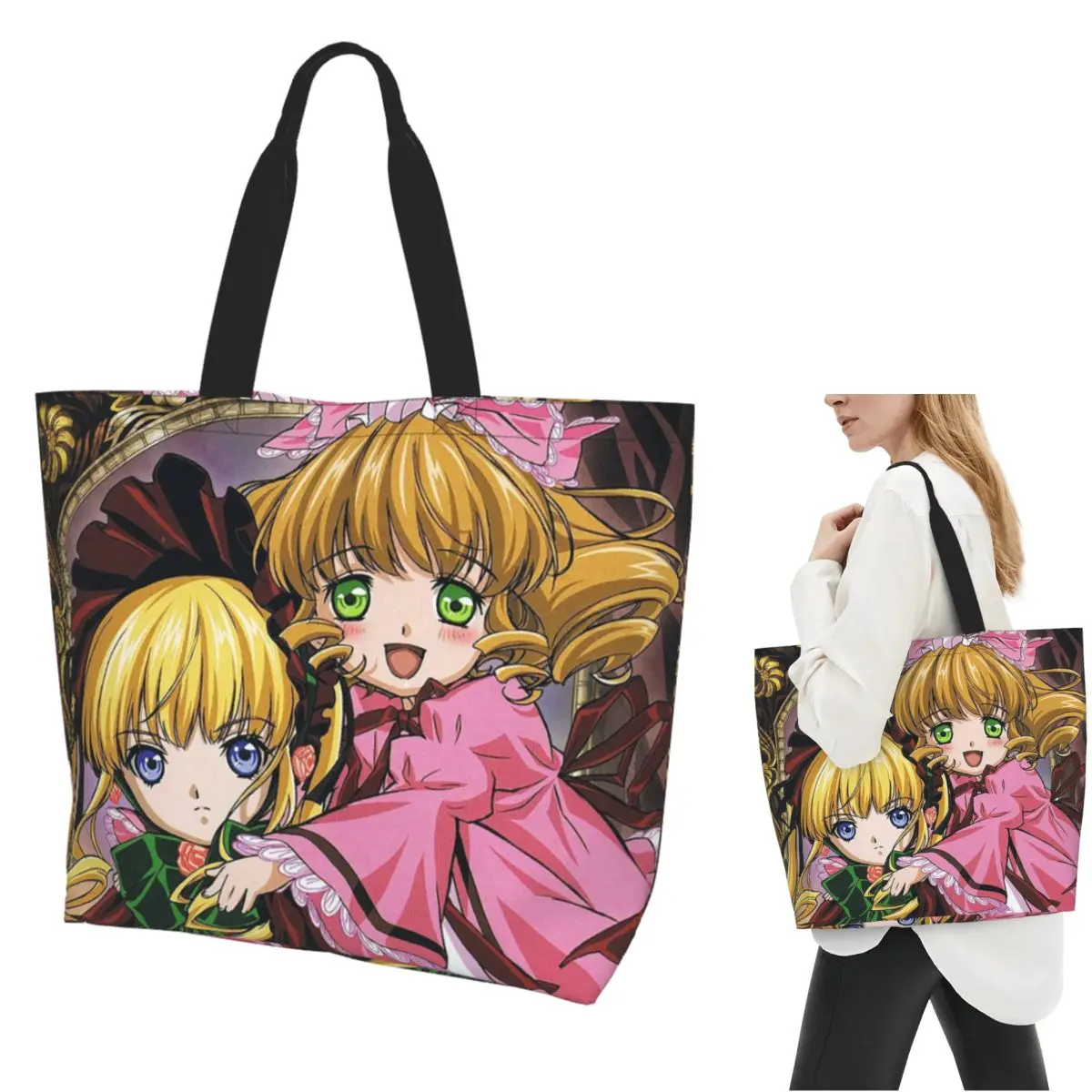Romantic Anime Rozen Maiden Wantage Shopping Tote Bag Canvas Large Capacity Shoulder Bags Shopper Grocery Handbag for Women