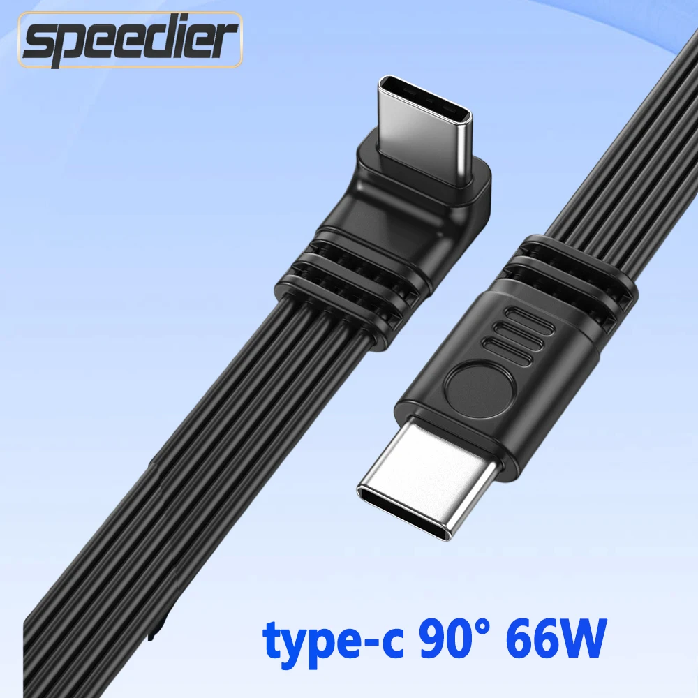 

90 Degree Type-C Flat Silicone Flexible Cable Elbow USB 2.0 Data Transmission PD 66W Fast Charging Up Down Left Right for Phone