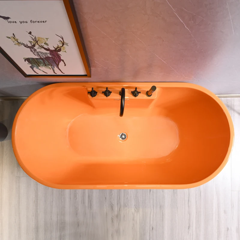 Walk in Contemporary Orange Freestanding Tub Modern Design With Soaking Led Light Function for Bathroom Hotel Includes Drainer