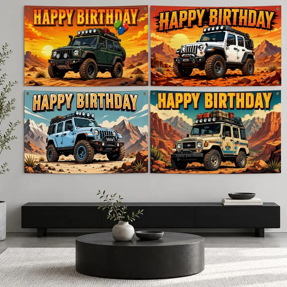 Art Monster Truck Off Road Flags Decorative Flag Banner Wall Hanging, Indoor Outdoor Wall Decor for Yard Garden Patio Porch