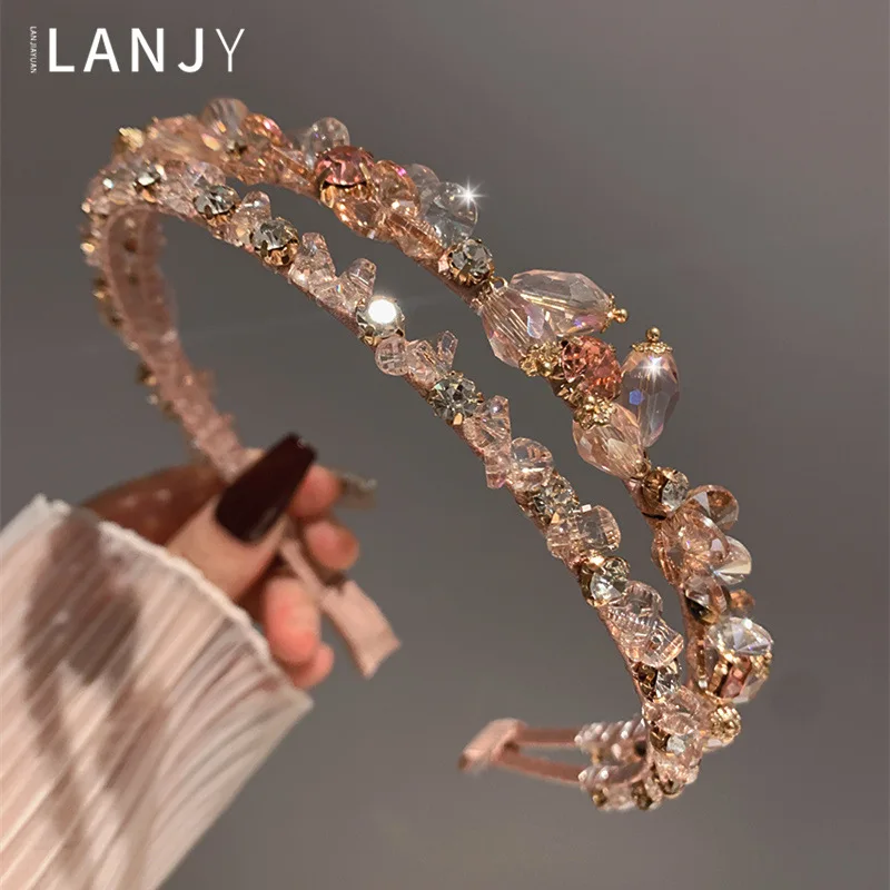 

Новые аксессуары для волос в стиле феи: двухслойная хрустальная повязка на голову, женский ободок для волос ручной работы, универсальные заколки для женщин.