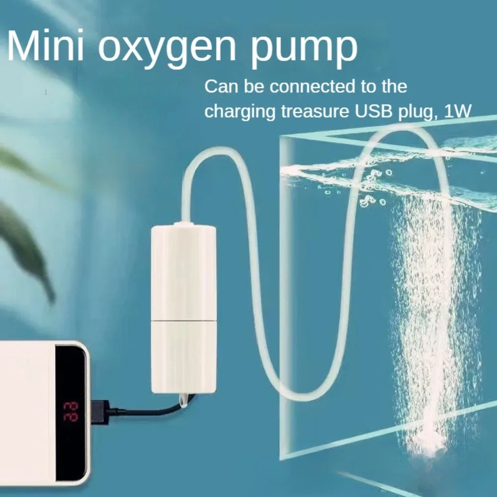 Aquarium Oxygen Air Pump Portable USB Mini Fish Tank Air Pump Ultra Silent Air Aerator Pump with Single Outlet Tube andAir Stone