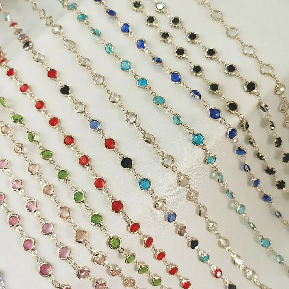 Colorful Shiny Crystal Beads Chains Zircon DIY Necklace Chain Making Necklace Beaded Making