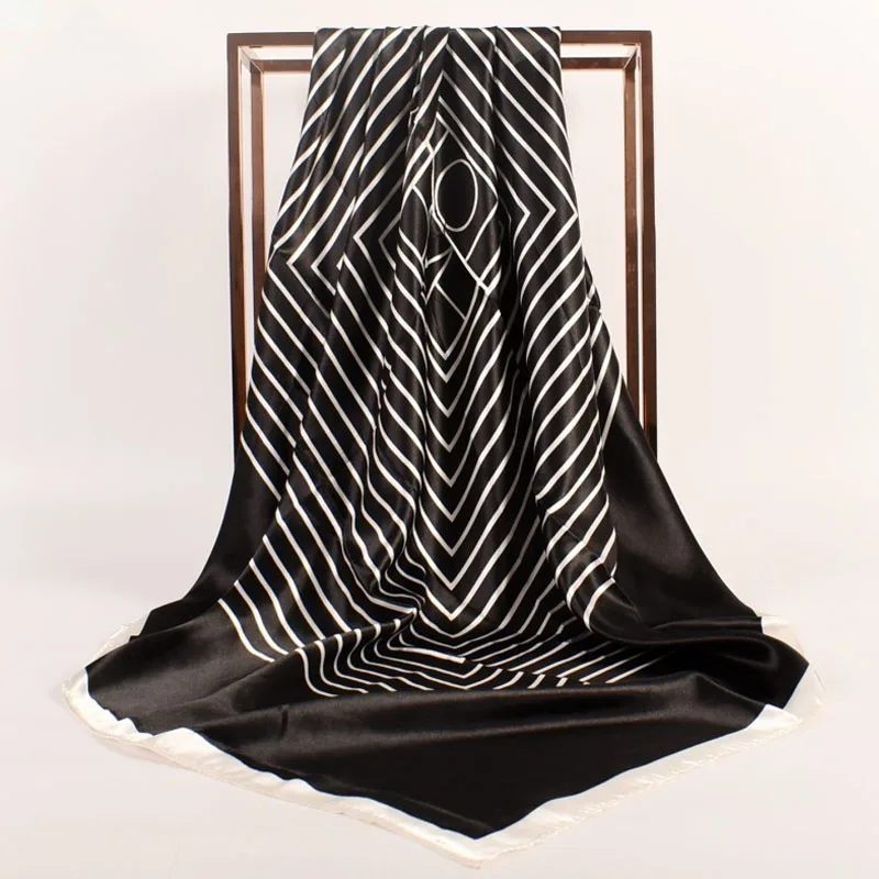 

Luxury Hijab Hair Bands Stripe Square Silk Scarf For Women Neckerchief Female Satin Shawl Ribbon Headband Fashion Wraps Bandana
