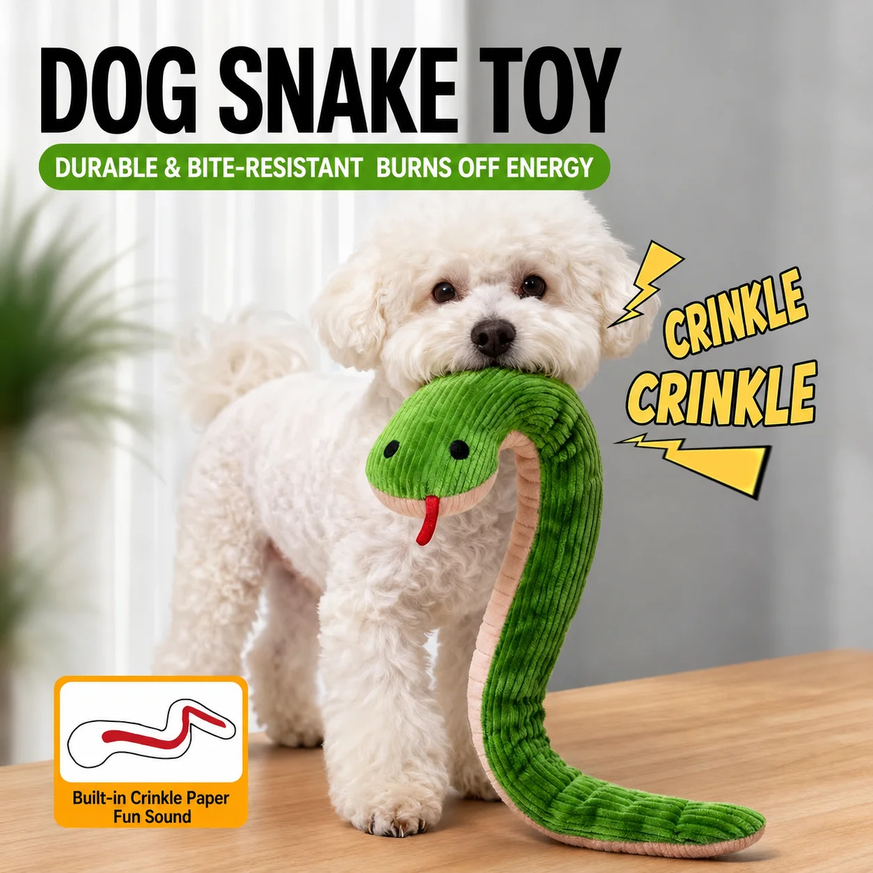 Novel Crinkle Sound Snake Toy Dual-use Kick Toy for Dogs Kittens Indoor Pet Entertainment Supplies